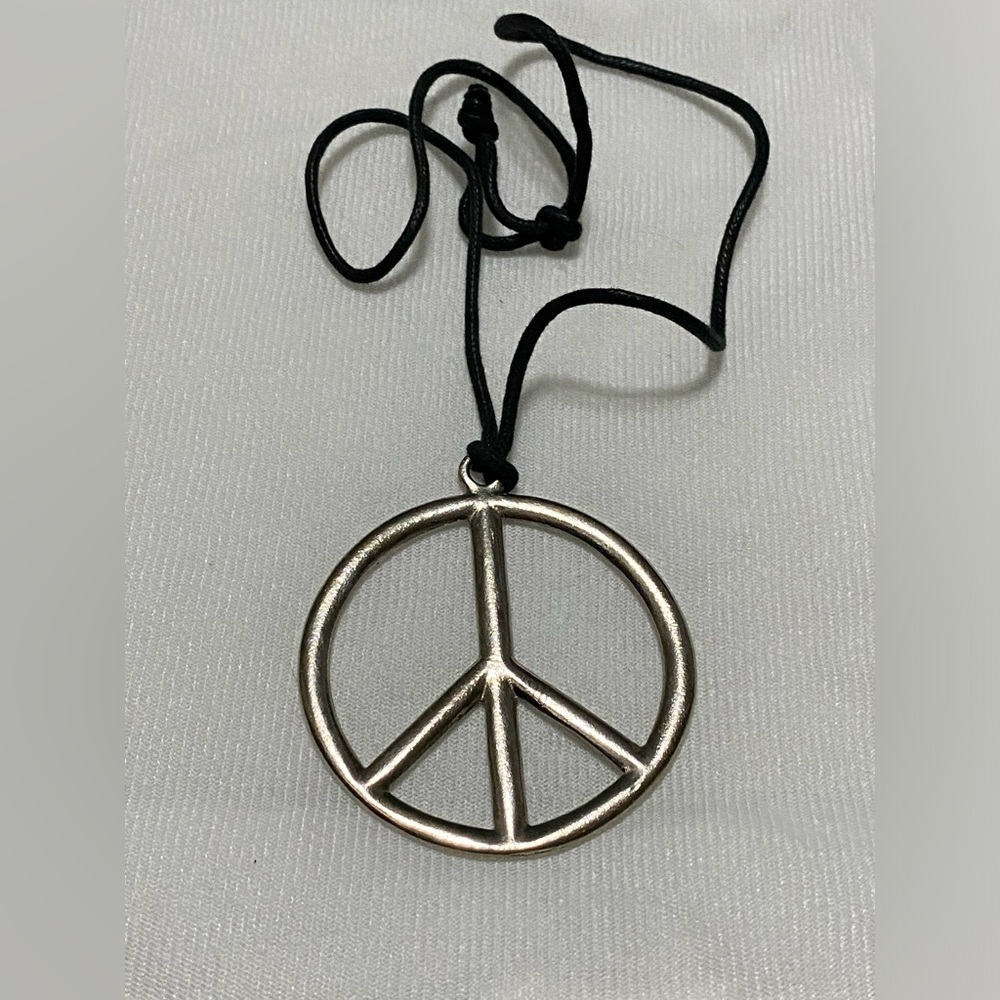 Silvertone Peace Sign Pendant Necklace
